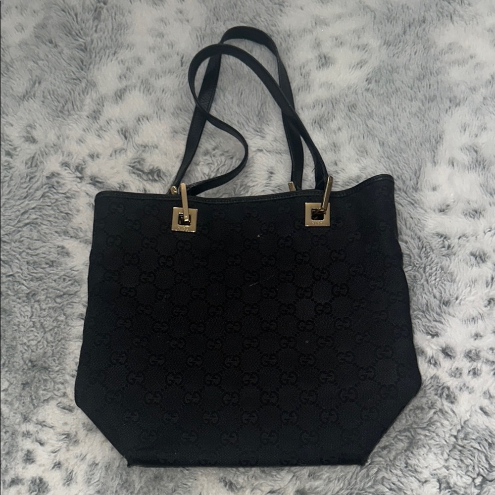 Gucci Black Textured Tote with Gold Hardware